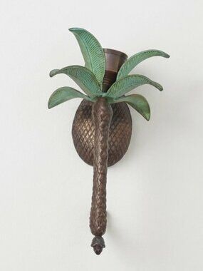 Heavy Bronze Pineapple Palm Tree Wall Sconce Candle Holder Made In India Vintage